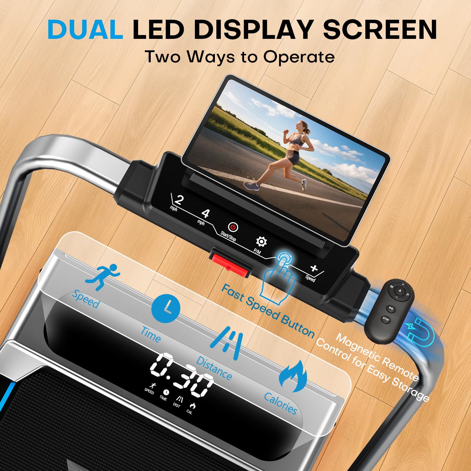 FOUSAE 5 in 1 Foldable Treadmill, 7.5 MPH Treadmills for Home with App Compatible, Treadmill with
