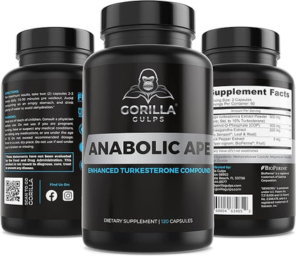 | Anabolic Ape ??Enhanced Turkesterone Compound | Turkesterone, Creatinol-O-Phosphate, Ashwagandha, Bioperine | Lab Tested | 120 Vegan Capsules | Max Strength
