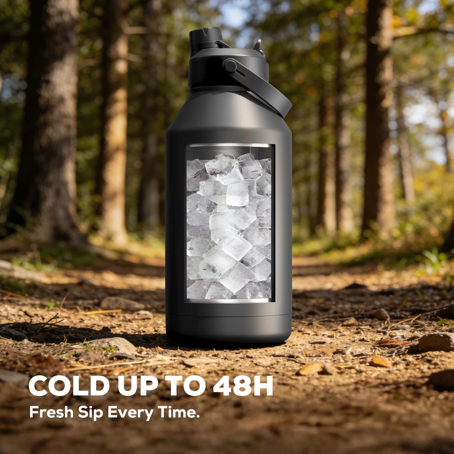 POWCAN 64 oz Insulated Water Bottle for Sports: 2-in-1 Straw & Spout Lid, Leakproof, Carrier Bag