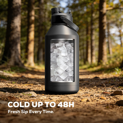 POWCAN 64 oz Insulated Water Bottle for Sports: 2-in-1 Straw & Spout Lid, Leakproof, Carrier Bag