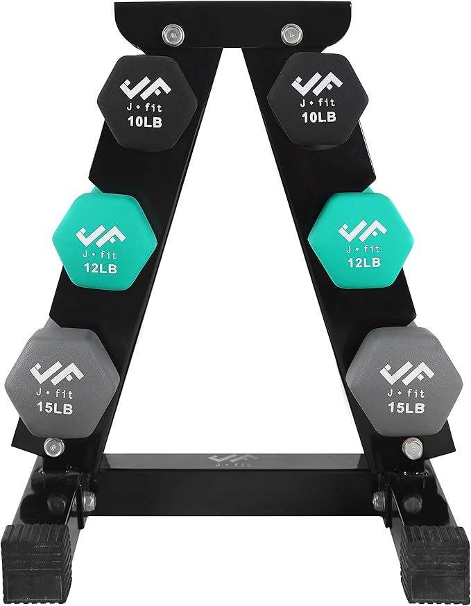 JFIT Dumbbell Pairs or Sets – Neoprene & Vinyl Coated Hand Weights for Home Gym, Strength Training, Aerobics, Cardio Exercise and Fitness