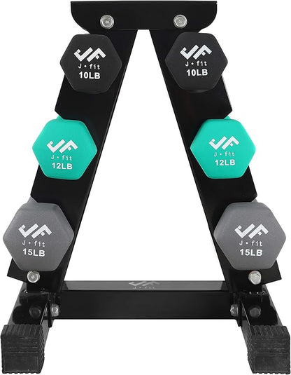 JFIT Dumbbell Pairs or Sets – Neoprene & Vinyl Coated Hand Weights for Home Gym, Strength Training, Aerobics, Cardio Exercise and Fitness