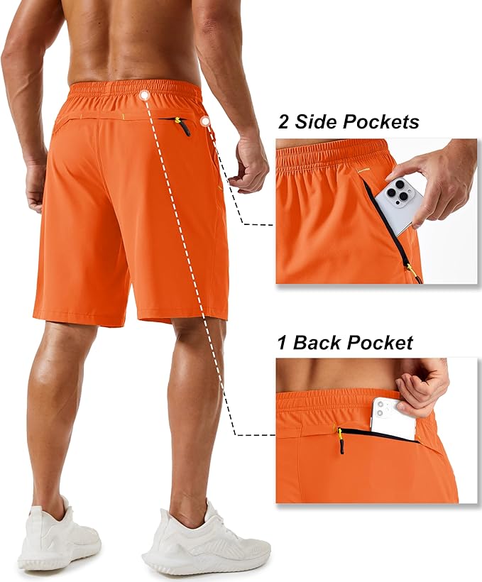 TACVASEN Men's Running Athletic Shorts 9" Quick Dry Workout Gym Shorts Lightweight Summer Shorts 3 Zipper Pockets