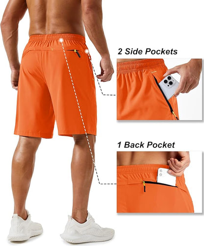 TACVASEN Men's Running Athletic Shorts 9" Quick Dry Workout Gym Shorts Lightweight Summer Shorts 3 Zipper Pockets