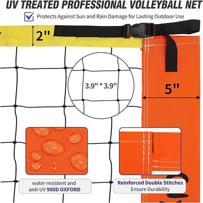 Outdoor Portable Volleyball Net Set for Backyard Beach with Adjustable Heavy Duty Poles, Durable Net, PU Volleyball & Pump, Carry Bag