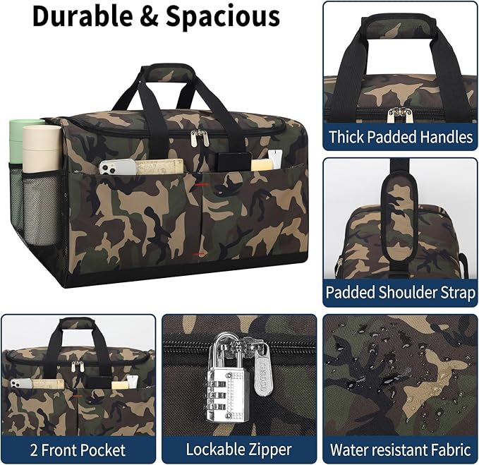 21 inch Gym Bag for Men with Shoe & Wet Compartment - 55L Duffle Bag for Travel Sport (Camouflage)