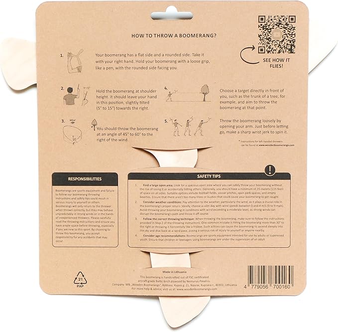 Wooden Boomerang Storm v2 | Handcrafted Returning Boomerang | Easy-to-Throw Design for Beginners | Fun Outdoor Game | Thin, Lightweight and Safe to Use Idea | Suitable for 14+