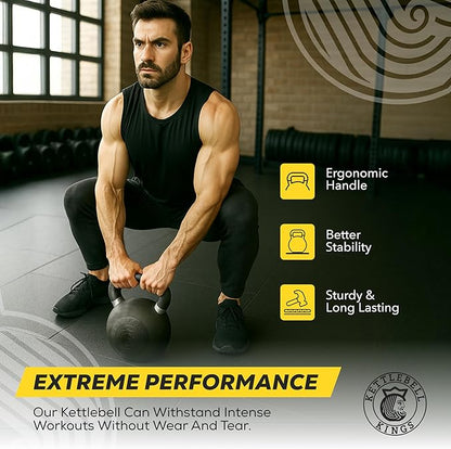 Kettlebell Kings Powder Coated Kettlebell Weights - 9-97 lb Strength Training Kettlebells for Men and Women - Hand Weights Workout Gym Equipment - Weights Set for Home Gym- New