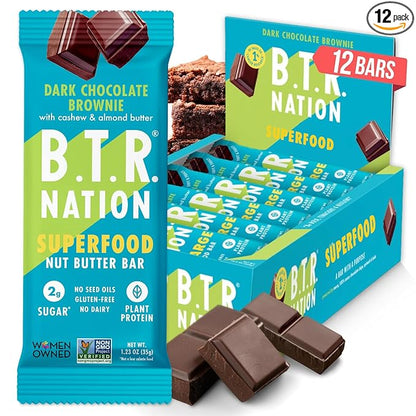 B.T.R Nation Keto Superfood Protein Bars, Plant Based Vegan - Brownie RECHARGE | 12 Bars | Low Carb and Gluten Free, Free of Sugar Alcohols and Boosted with Powerful Superfoods