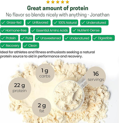 Z Natural Foods Grass-Fed Whey Protein Concentrate - Clean Whey Protein Powder from New Zealand - Cold Processed Pure Whey Protein with Essential Amino Acids for Nutrition & Fitness, Unflavored, 1 lb