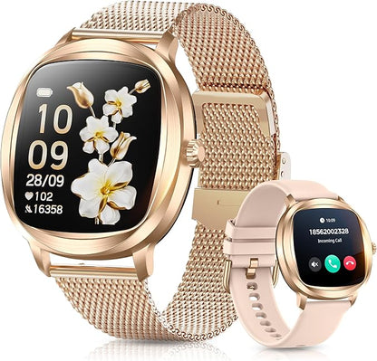 Women's 2pc Band Sports Watch/Smart Watch 1.72" Fitness Tracker with Heart Rate Monitor, 100+ Sports Modes, Sleep Tracking, 7-Day Battery, IP68 Waterproof (Gold)