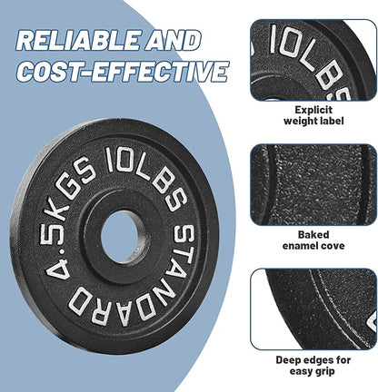 Professional-Grade Cast Iron Weight Plates | Dual-Hole Weight Plates with 2-Inch Bore | Ideal for Strength Training and Weightlifting | Multiple Weight Options Available