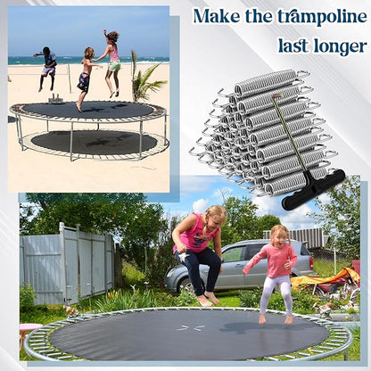 Tudomro Trampoline Springs 5.5 Inch Bulk Heavy Duty Stainless Steel Replacement Trampoline Springs with T-Hook Weather Resistant Metal Pulling Tool Accessories