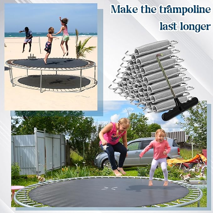 Tudomro Trampoline Springs 5.5 Inch Bulk Heavy Duty Stainless Steel Replacement Trampoline Springs with T-Hook Weather Resistant Metal Pulling Tool Accessories
