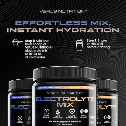 Electrolytes Powder No Sugar- Zero Calorie Hydration Powder | Sugar Free Electrolytes for Fasting, Keto & Vegan | Natural Ingredients Electrolyte Mix for Energy Boost, 60 Servings