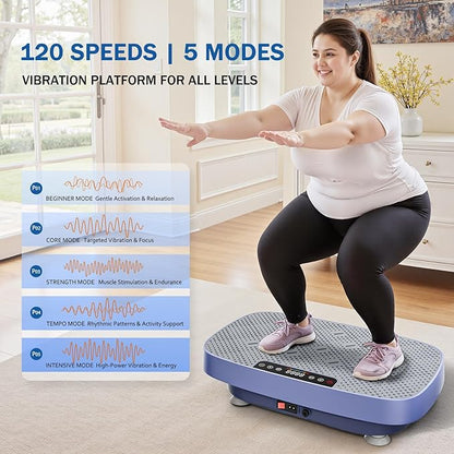 Vibration Plate Exercise Machine, Vibration Plate for Lymphatic Drainage & Body Toning, Whole Body Vibration Plate Platform with Bluetooth, Ultra-Quiet Home Gym Equipment, Resistance Bands