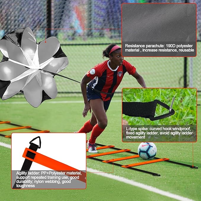 24Pcs Soccer Agility Training Equipment Set Ultimate Agility Poles Cones Ladder More for Quick Assembly and Easy Portability Suitable for All Skill Levels Enhance Speed Agility Training