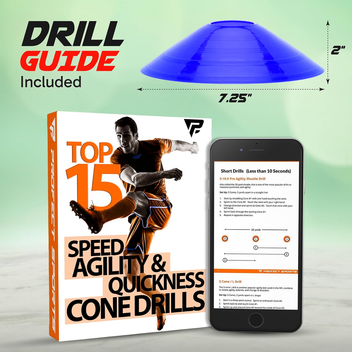 Pro Disc Cones (Set of 50) - Agility Soccer Cones with Carry Bag and Holder for Sports Training
