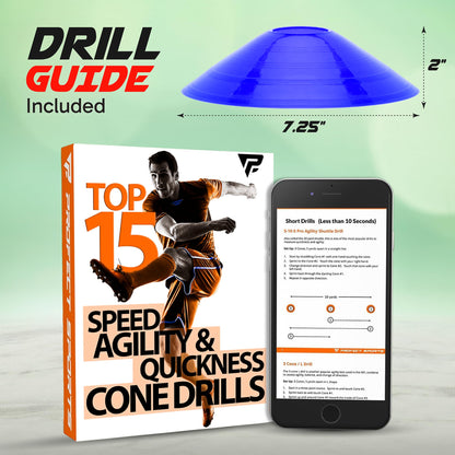 Pro Disc Cones (Set of 50) - Agility Soccer Cones with Carry Bag and Holder for Sports Training