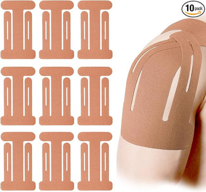 10pcs Shoulder Kinesiology Tapes, Premium Breathable Latex-Free Athletic Muscle Strips Shoulder Kinesiology Tapes Precut Strips for Home Office Fitness Sports