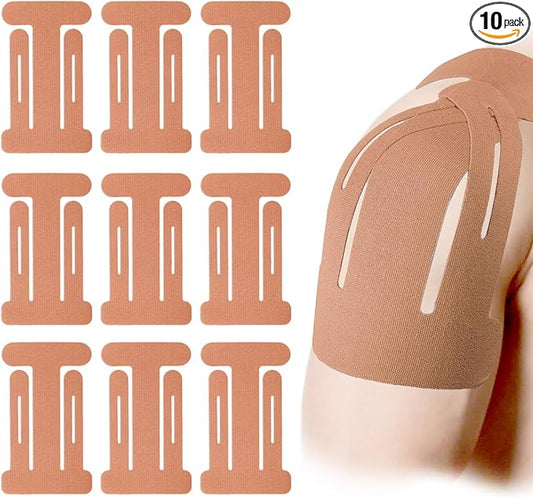 10pcs Shoulder Kinesiology Tapes, Premium Breathable Latex-Free Athletic Muscle Strips Shoulder Kinesiology Tapes Precut Strips for Home Office Fitness Sports