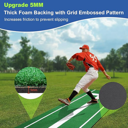 10x3 FT Softball Pitching Mat with Mound, Anti-Fade Softball Practice Turf Mat Indoor Outdoor Pitching Training Matt with Anti-Slip Bottom