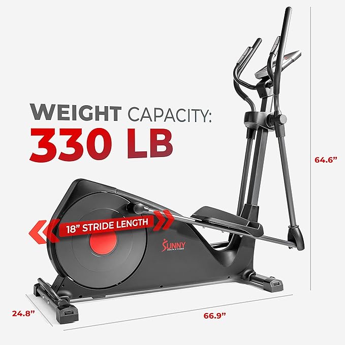 Sunny Health & Fitness Full Body Workout Elliptical Trainer with Digital Performance Monitor, Low Impact Exercise, and Optional Bluetooth with Exclusive SunnyFit App