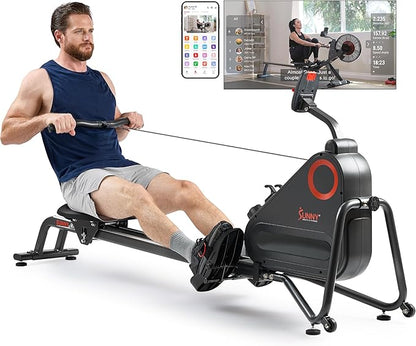 Sunny Health & Fitness Magnetic Rowing Machine for Home Exercise, Quiet & Smooth Rower with Compact Storage and Optional Free SunnyFit App Connectivity
