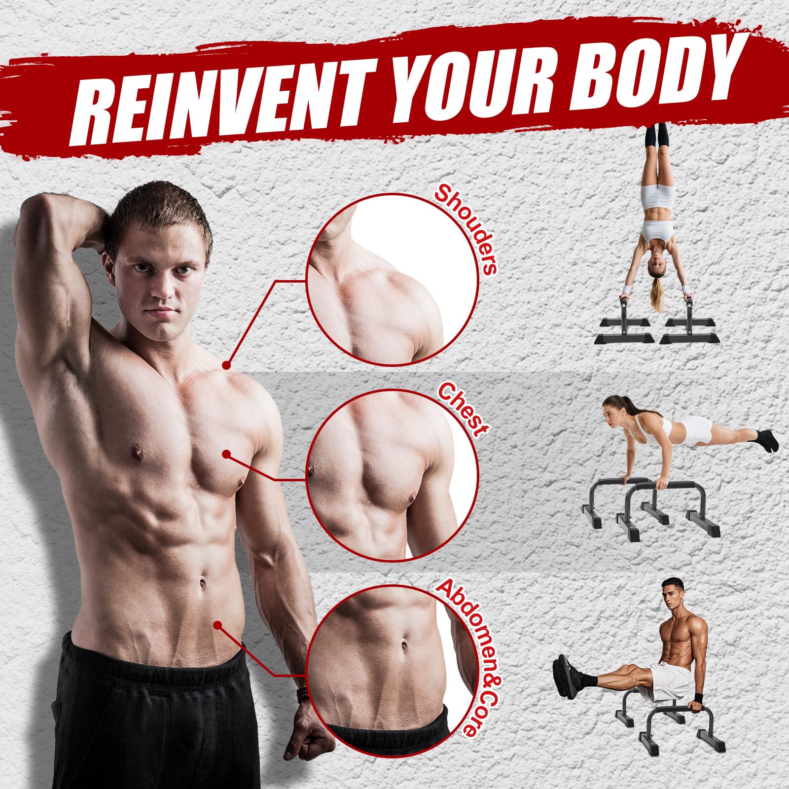 Push Up Bars: Sweat-resistant Parallettes Bar for Handstands L-sit & Dip, No Wobbling Strength