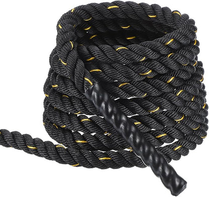 MECCANIXITY Battle Rope 20ft x 1 Inch Polyester Workout Rope Heavy Fitness Exercise Rope for Strength Training Home Gym Muscle Building, Black Yellow