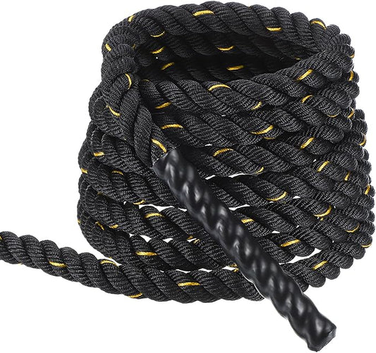 MECCANIXITY Battle Rope 20ft x 1 Inch Polyester Workout Rope Heavy Fitness Exercise Rope for Strength Training Home Gym Muscle Building, Black Yellow