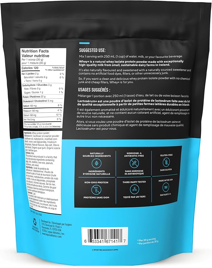 LEGION Whey+ Protein Whey Isolate from Grass Fed Cows - Whey Protein Isolate Powder Low Calorie, Non-GMO, Sugar Free, Lactose and Gluten Free, All Natural Protein Powder for Men & Women, 30 Servings