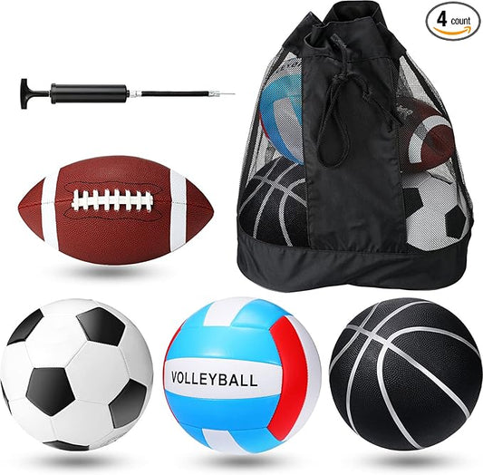 Jerify 4 Pcs Sport Balls Set Official Size Athletic Balls Include Soccer, Football, Basketball