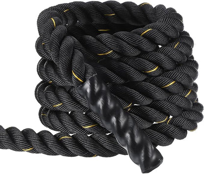 MECCANIXITY Battle Rope 20ft x 2 Inch Polyester Workout Rope Heavy Fitness Exercise Rope for Strength Training Home Gym Muscle Building, Black Yellow