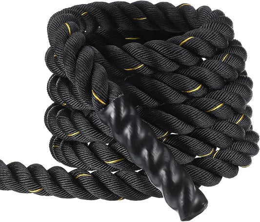 MECCANIXITY Battle Rope 20ft x 2 Inch Polyester Workout Rope Heavy Fitness Exercise Rope for Strength Training Home Gym Muscle Building, Black Yellow
