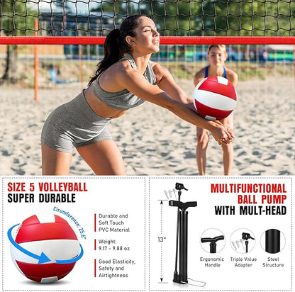 12Ft Beach Volleyball Net for Backyard, Portable Net Set, Freestanding Volleyball Training Equipment with Pump, Bag, Sports Game for Outdoor Indoor, Height Adjustable