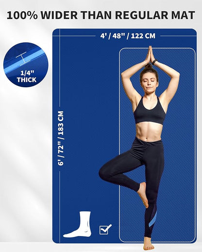 CAMBIVO Large Yoga Mat (6'x 4'), Extra Wide Workout Mat for Men and Women, Yoga Mat Thick 1/3 &1/4 Exercise Mats for Home Workout, Yoga, Pilates (Black,1/4 inch)