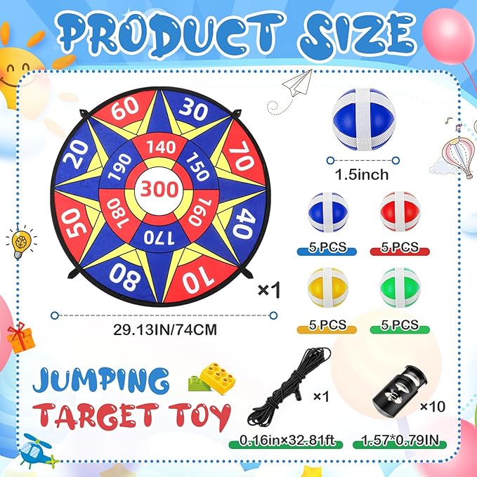 29" Dart Board Game Trampoline Accessories, Toss Game Dartboard with 20 Sticky Balls, Indoor & Outdoor Trampoline, Sport Fun Party Play Toys for Birthday Gifts