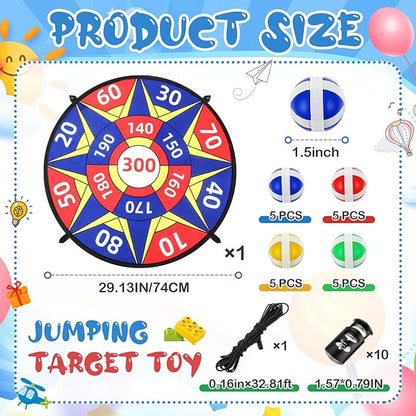 29" Dart Board Game Trampoline Accessories, Toss Game Dartboard with 20 Sticky Balls, Indoor & Outdoor Trampoline, Sport Fun Party Play Toys for Birthday Gifts