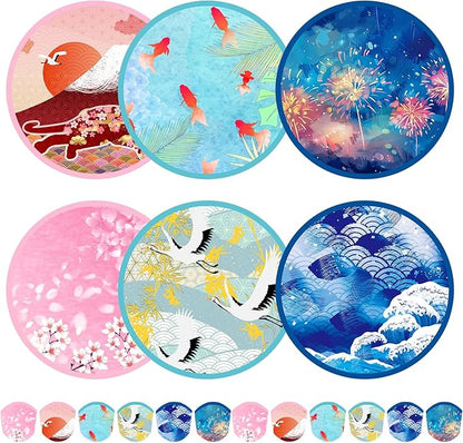 Mototo Foldable Flying Disc Fans, 36PCS Japanese Foldable Disc Fan 8 Inch Pop up Round Collapsible Hand Fan Bulk with Pouch for Women Purse Travel Beach Game Wedding Party Favor Decoration, 6 Style