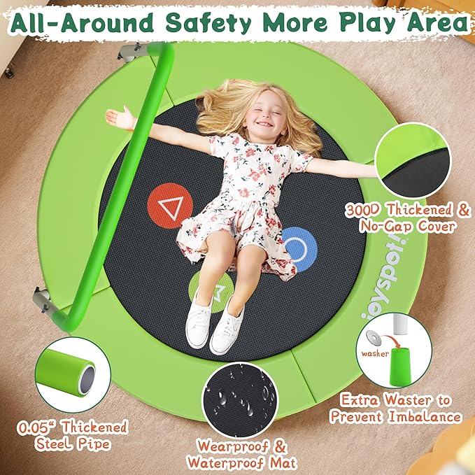 3FT Toddler Trampoline with Adjustable Handlebar, 36" Foldable & Spring-Free, Mini Kids Indoor Outdoor Trampoline for Ages 1-6, Noiseless Jumping Mat, Safe & Sturdy Design, Supports Up to 100 lbs