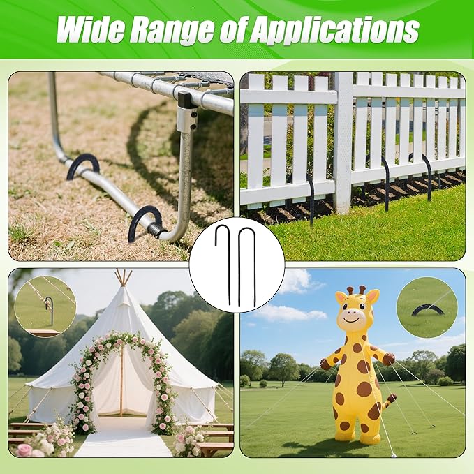 Anothera 16 Pack Heavy Duty Trampoline Stakes, 12 Inches Trampoline Anchors High Wind, Heavy Duty J Shaped Rebar Stakes for Trampoline, Tents, Inflatables, Fences, Outdoor Decoration