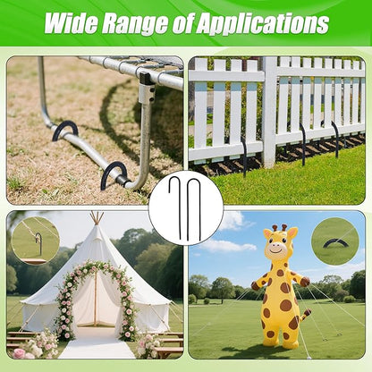 Anothera 16 Pack Heavy Duty Trampoline Stakes, 12 Inches Trampoline Anchors High Wind, Heavy Duty U Shaped Rebar Stakes for Trampoline, Tents, Inflatables, Fences, Outdoor Decoration