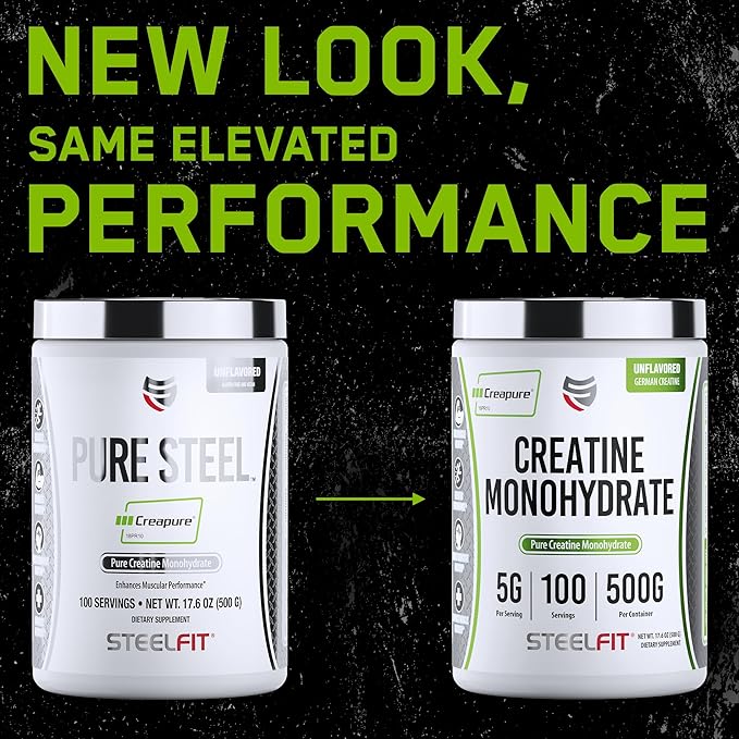SteelFit Creapure Creatine Monohydrate Powder, Unflavored - German Micronized Creatine Powder for Men & Women - Gym Workout Nutritional Supplements for Muscle Gain, Brain Health & Strength Building