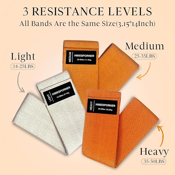 9 PCS Fabric Resistance Bands Set for Working Out, Non-Slip Exercise Booty Bands for Women & Men Leg and Glutes with Hair Ties and Tape Measure - for Home Gym Workout, Yoga, Pilates