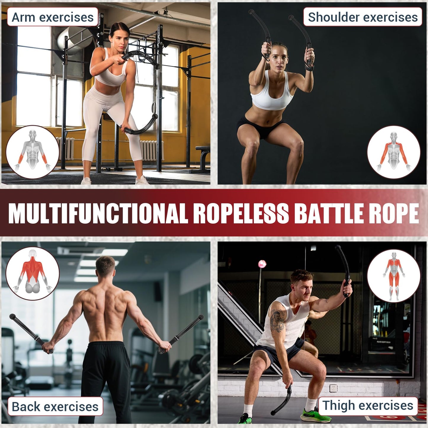 COCTN Cordless Battle Rope for Home Gym, Heavy Duty Portable with Poster