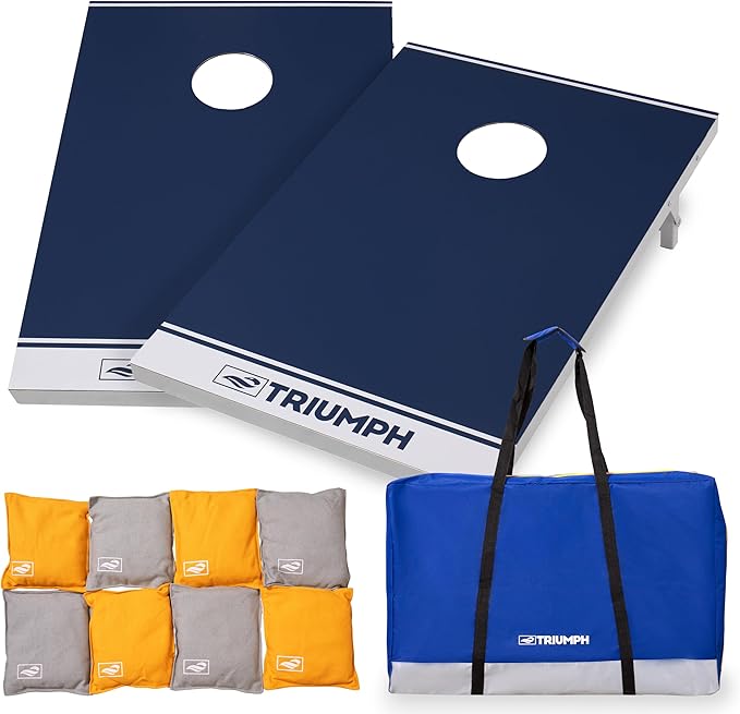 TRIUMPH SPORTS USA All-Weather Aluminum 2x3 Cornhole Set - Includes 2 Boards, 8 Cornhole Bags, and Travel Case,Blue