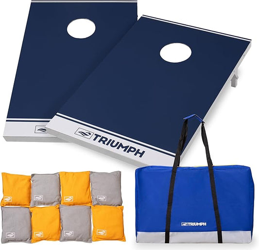 TRIUMPH SPORTS USA All-Weather Aluminum 2x3 Cornhole Set - Includes 2 Boards, 8 Cornhole Bags, and Travel Case,Blue