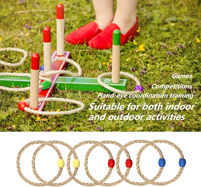6 Pack Multicolor Sisal Rope Ring Toss Game Replacement Parts for Adults and Kids, Outdoor Toss Rings for Agility/Speed Practice and Yard Games and Lawn Games for Party (3 Colors-Red Yellow Blue)