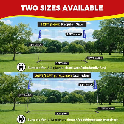 BAGAIL Volleyball Net, 12ft/20ft Portable Volleyball Net for Backyard - Adjustable Height, Heavy-Duty Frame, Freestanding Design - Portable Outdoor/Indoor Volleyball Set with Carry Bag